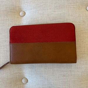 Parfois Two-Tone Colorblock Wallet - Red/Brown Suede - Celine Style